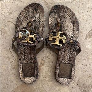 Tory Burch Brown Snake Print Sandals